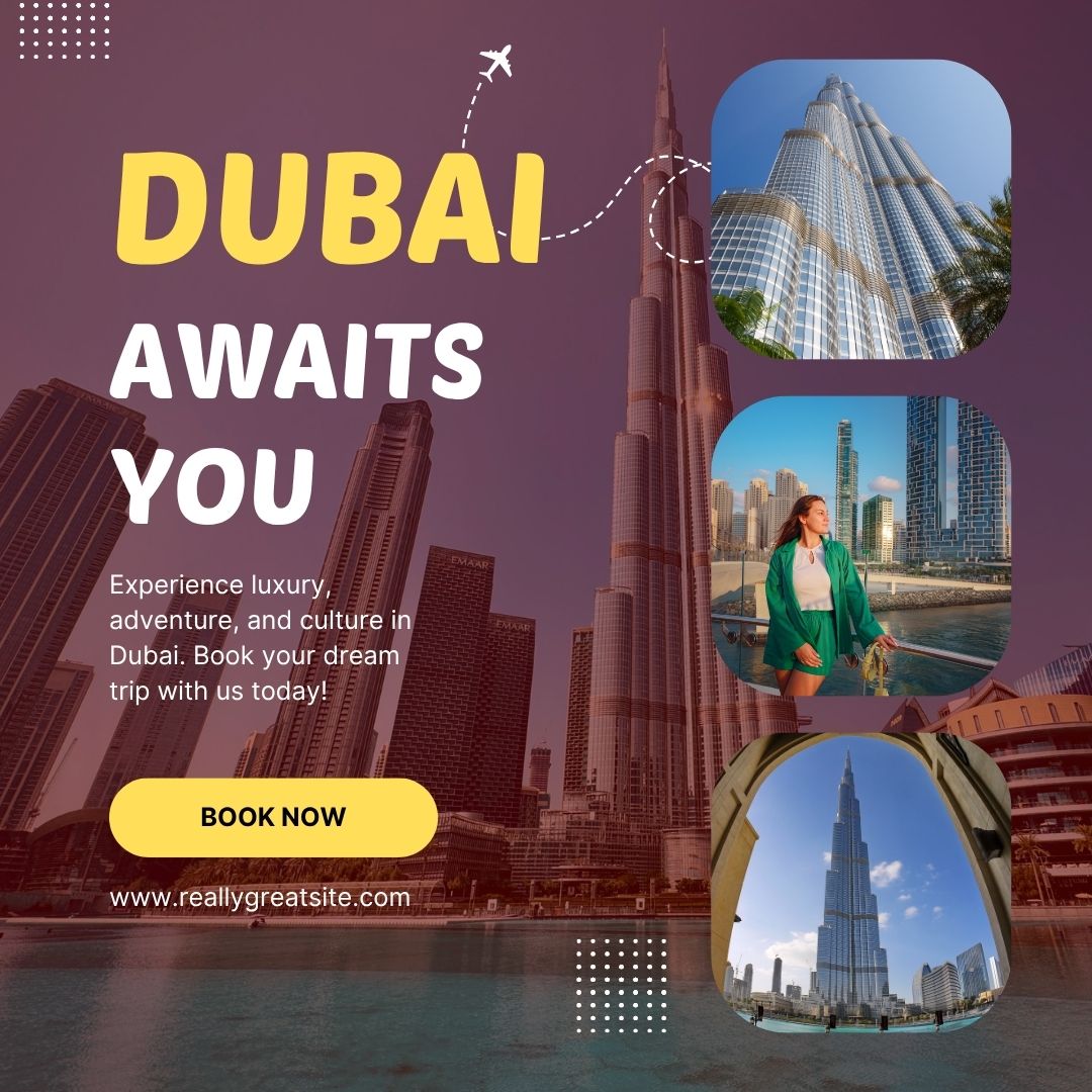 black and yellow modern tour and travel agency to dubai instagram post