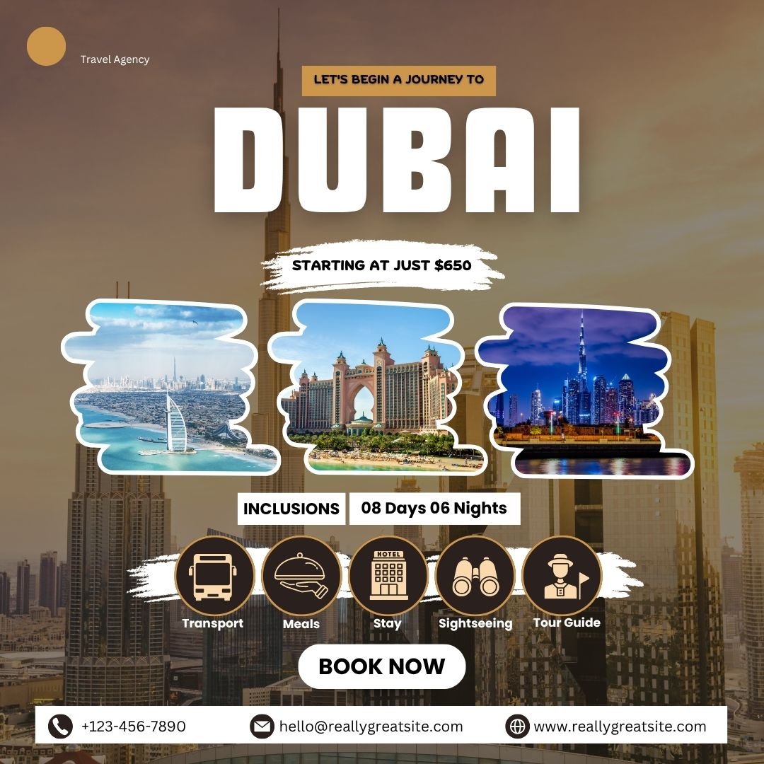 brown and white grunge dubai travel price list instagram post