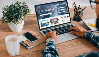 online hotel accommodation booking website provide modish reservation system travel technology concept photo